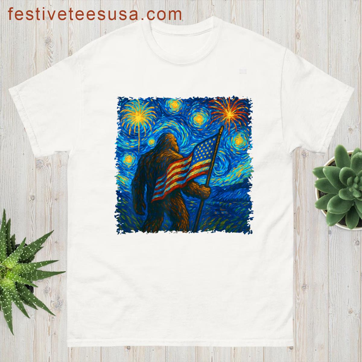 Bigfoot Usa Flag Unisex T-shirt