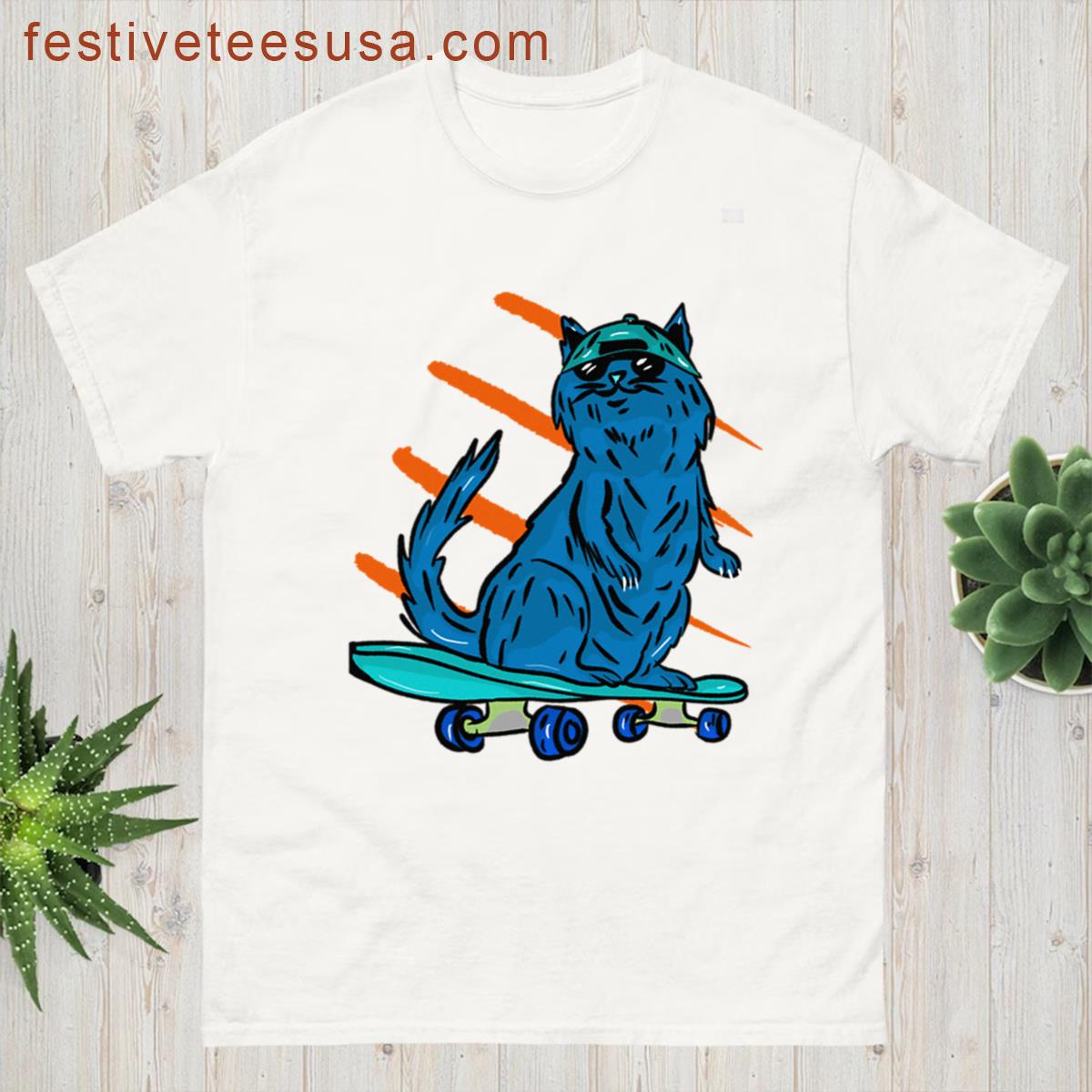 Cat On Skateboard Funny T-shirt