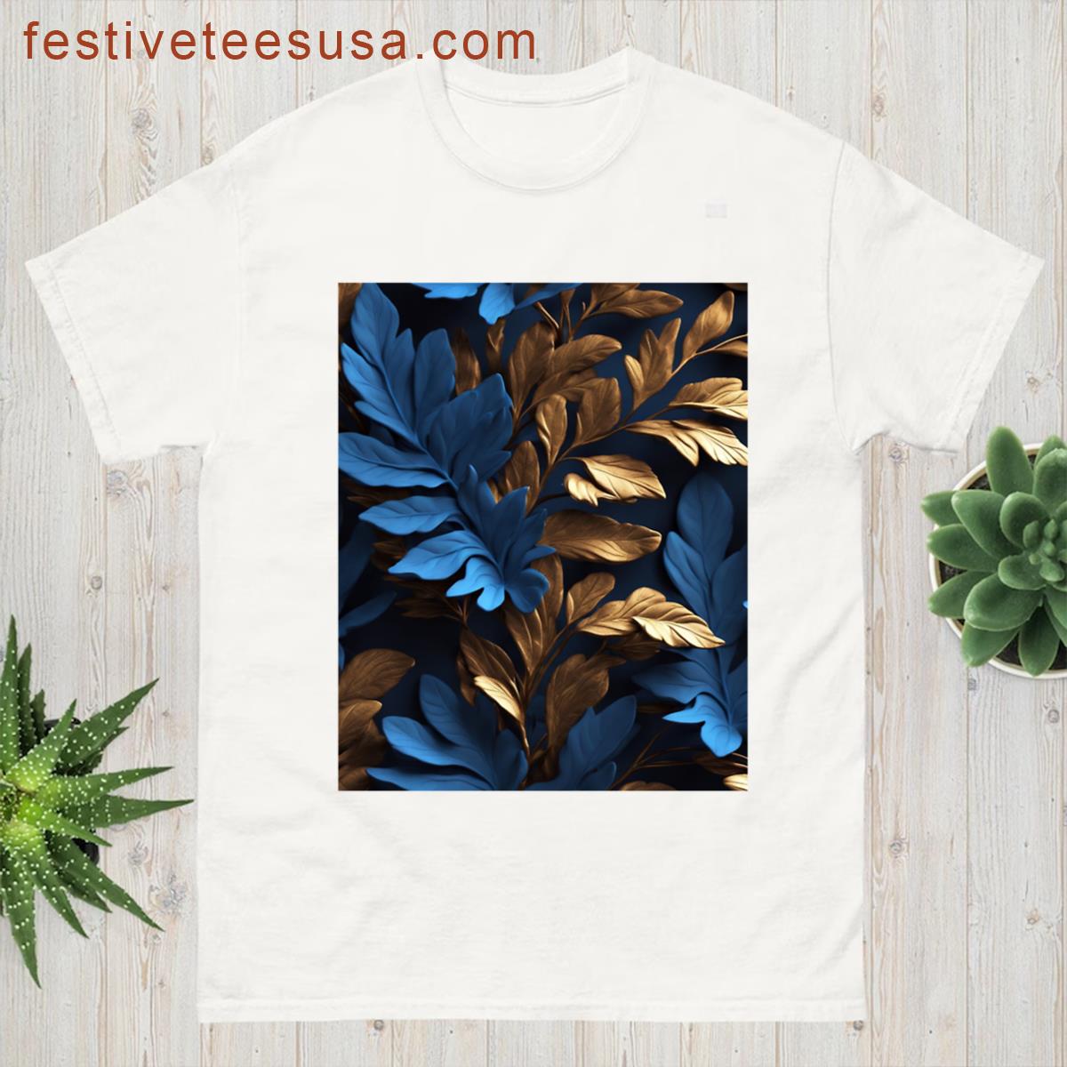 Gold Blue Leaves Apparel T-shirt