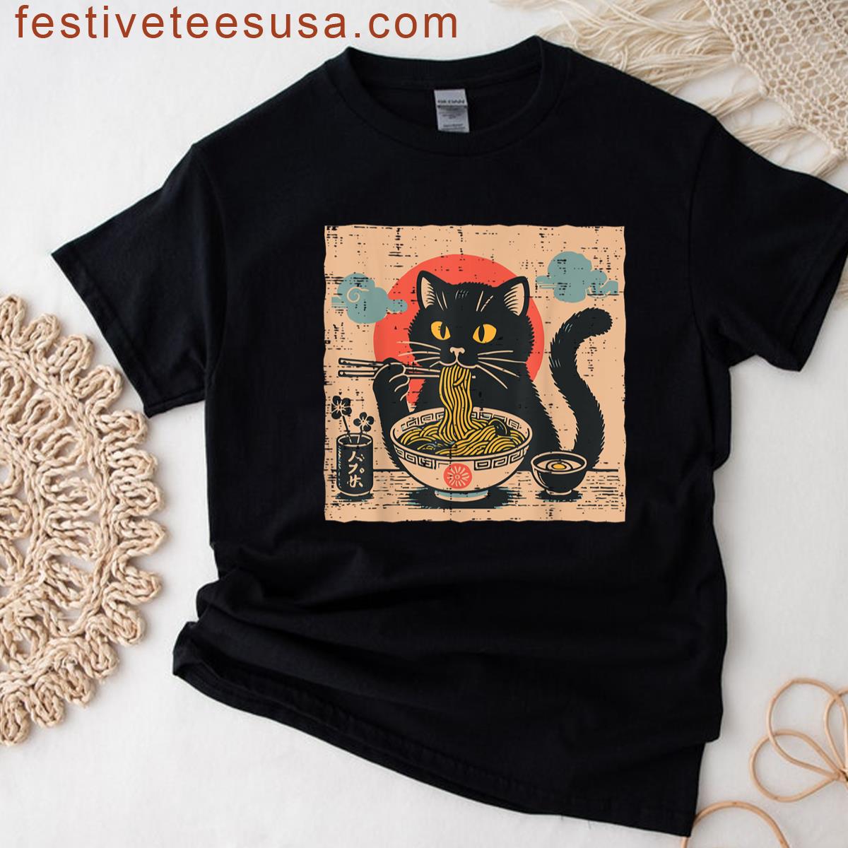 Japanese Cat Sun Design T-shirt
