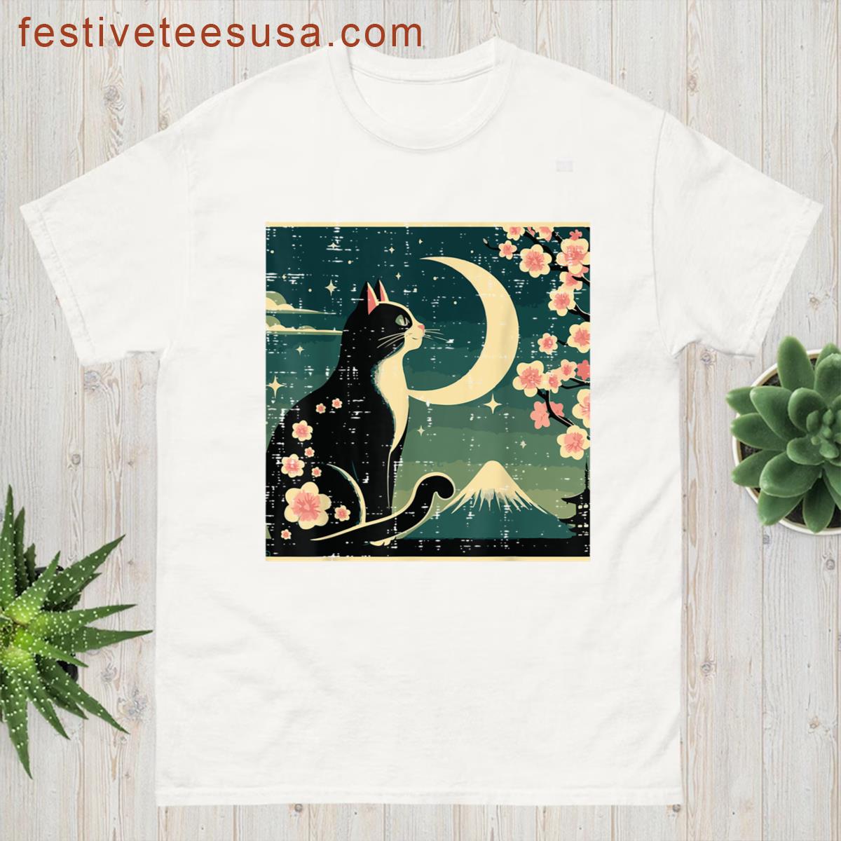 Japanese Vintage Cat Art Design For Kids T-shirt