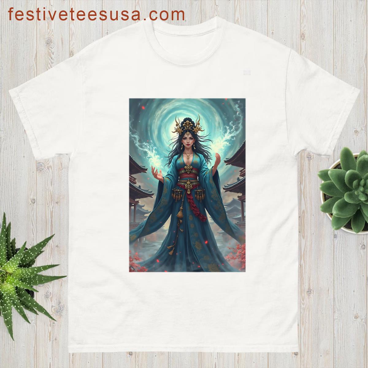 Japanese Witch In Kimono Design Scoop T-shirt