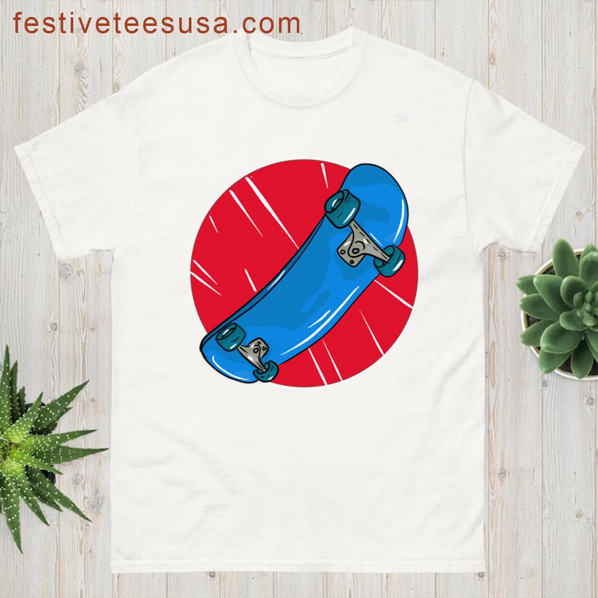 Light Blue Skateboard Design T-shirt