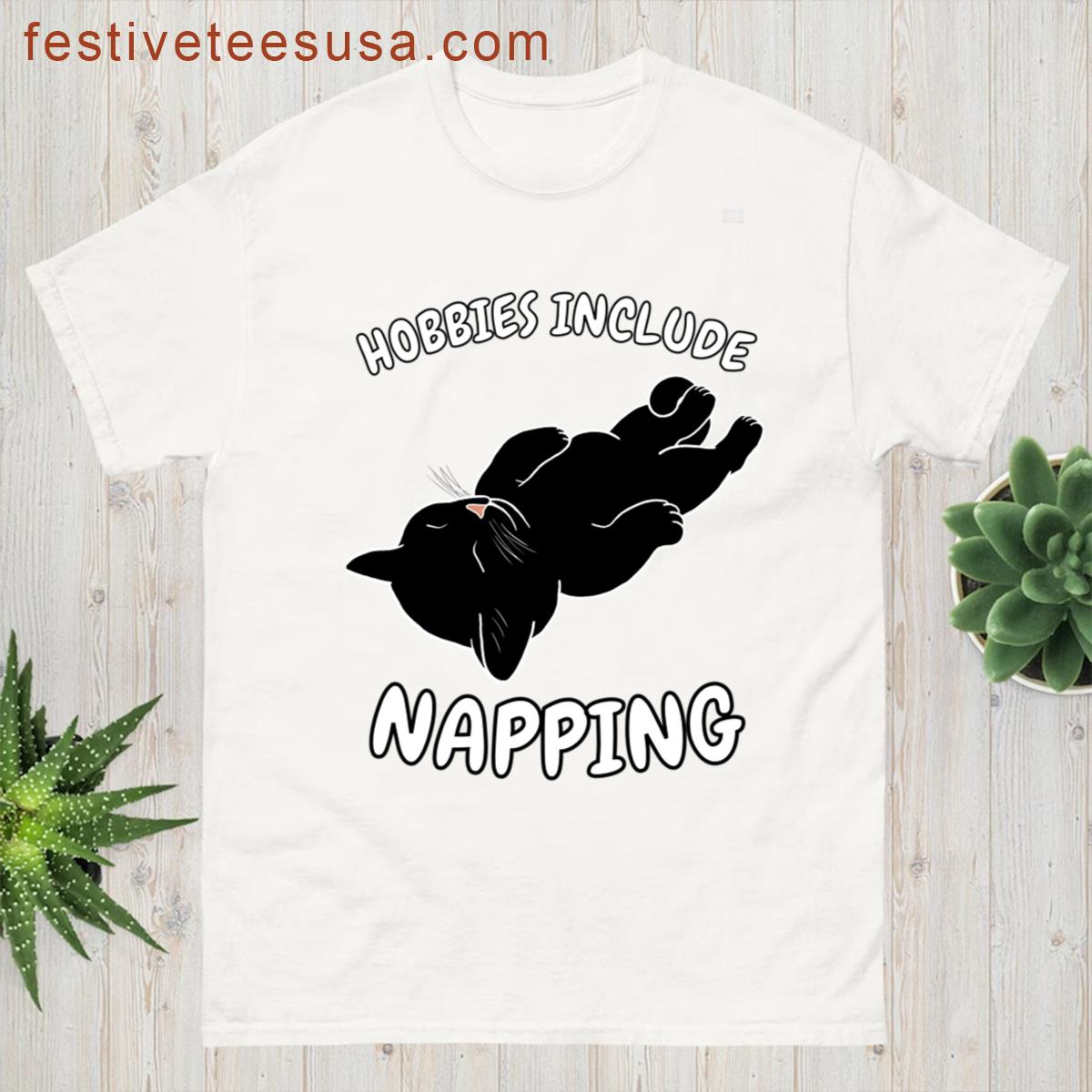 Napping Hobbies Black Cat T-shirt