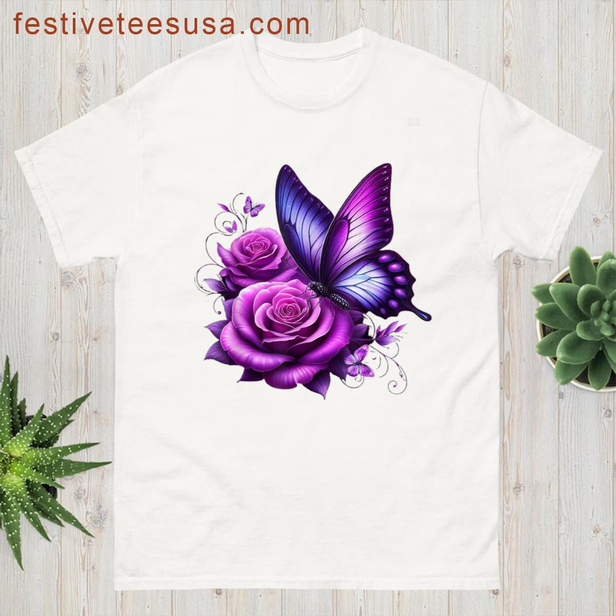 Purple Rose Butterfly Lovers Tee T-shirt