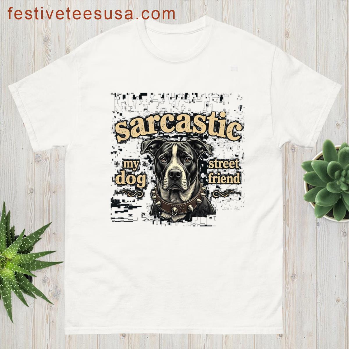 A Sarcastic Pitbull Wearing A Spiked Metal Collar T-shirt