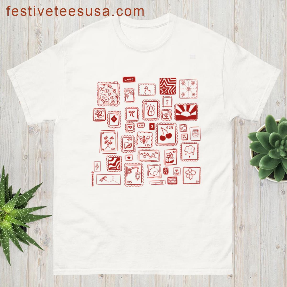 Aesthetic Red Stamps And Stickers Doodle T-shirt