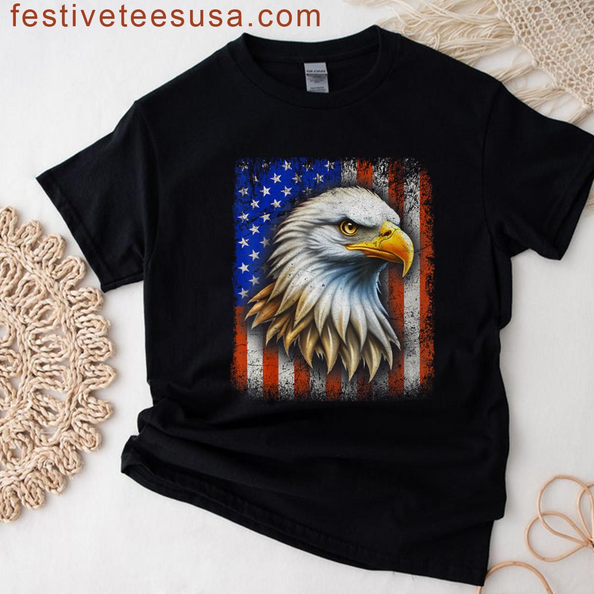 American Flag Bald Eagle Patriotic Red White Blue T-shirt