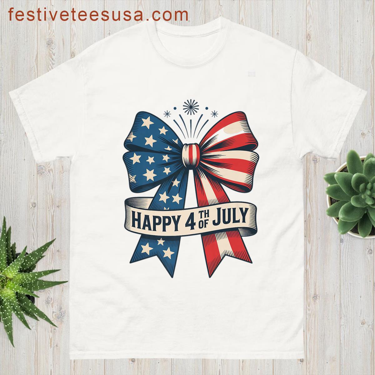 American Flag Bow Patriotic Usa Pride 4th Of July Premium T-shirt