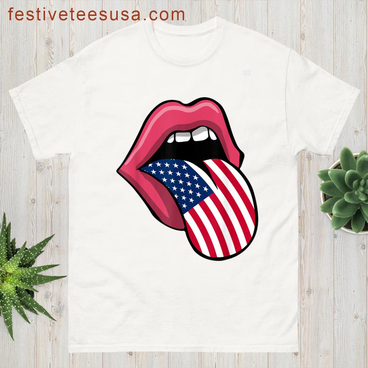 American Flag Tongue Lips 4th Of July Usa Patriotic T-shirt