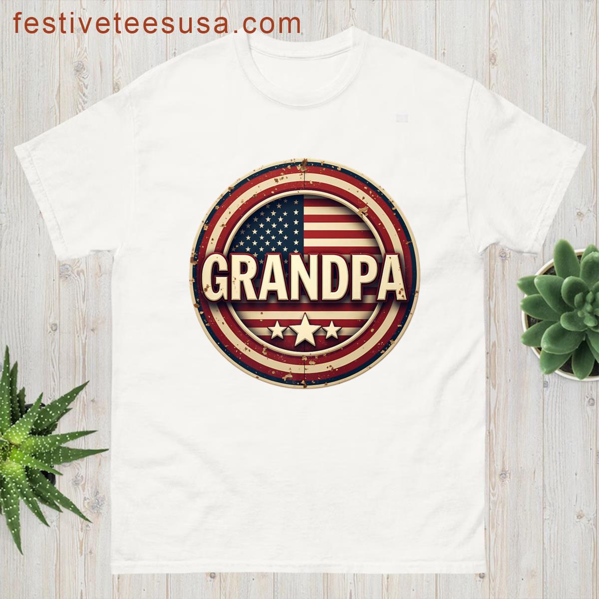 American Grandpa Patriotic Grandfather Usa Flag Vintage Premium T-shirt