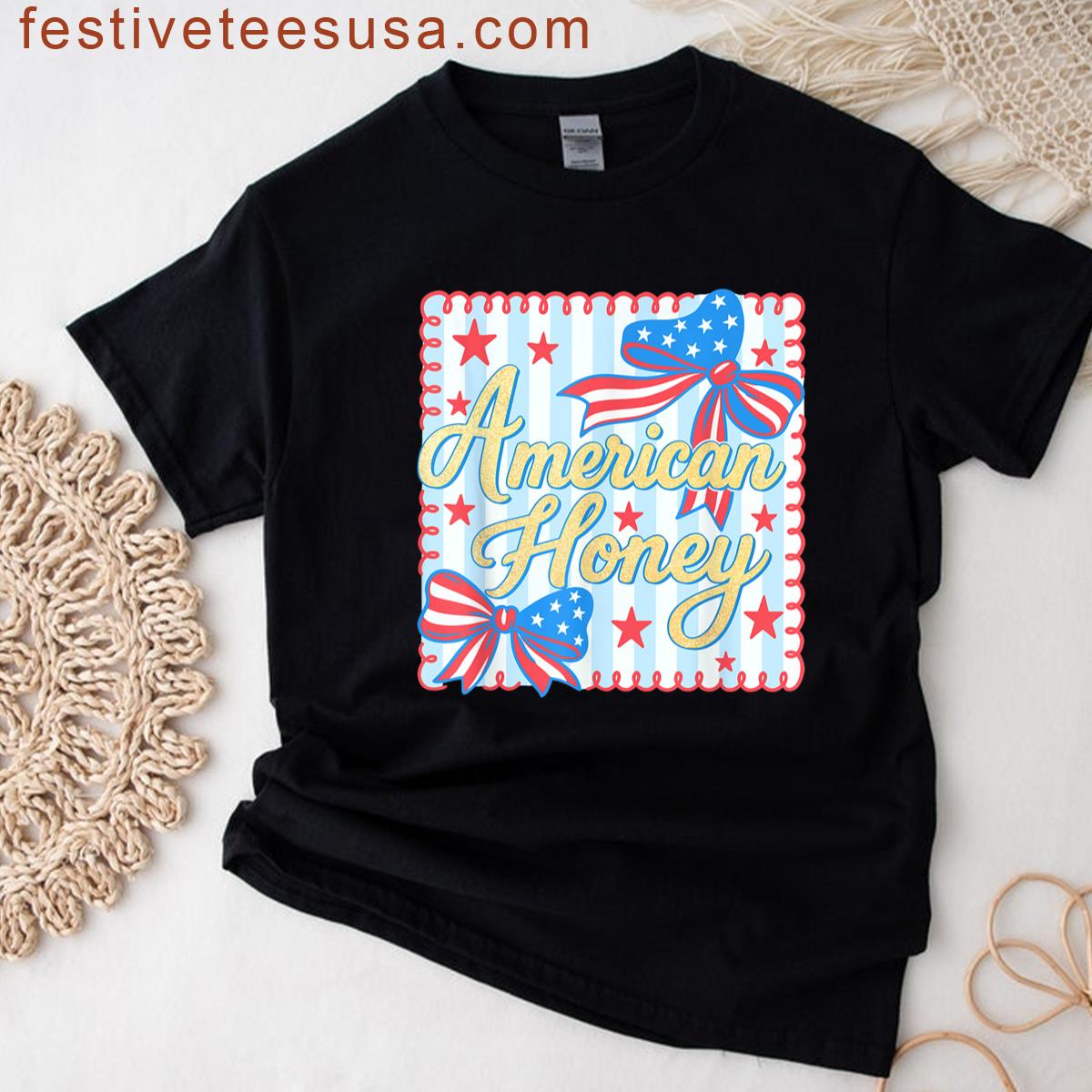 American Honey Coquette Bow Patriotic Freedom 4th Of July T-shirt