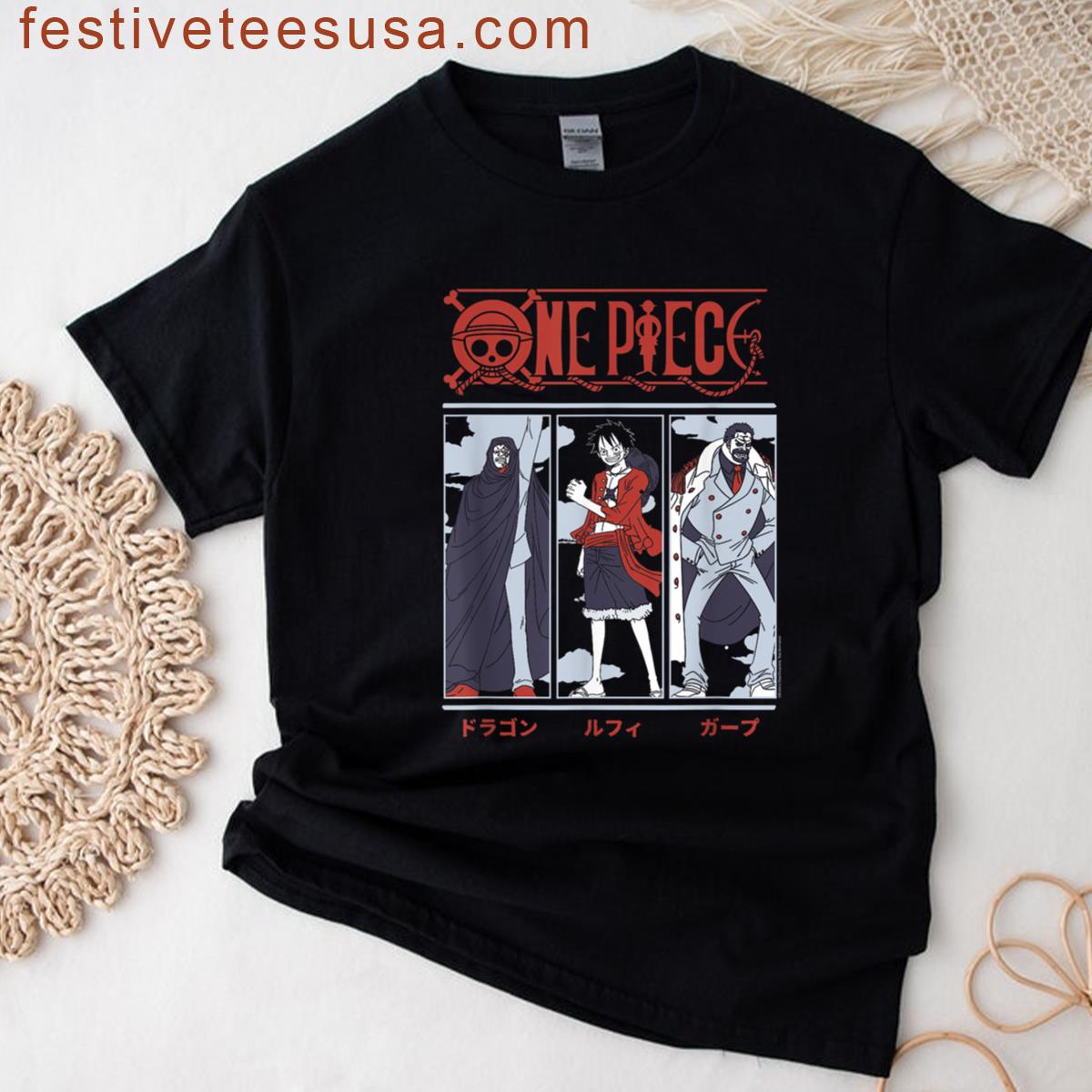 Anime Meet The Monkeys Dragon Luffy And Garp T-shirt