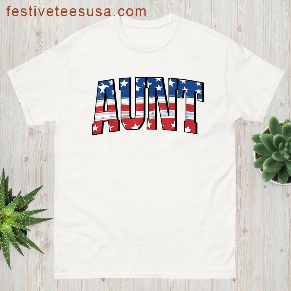 Aunt Red White Blue American 4th Of July Us Flag Matching T-shirt