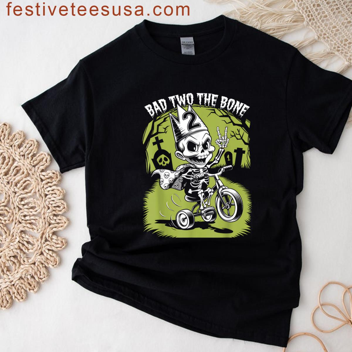 Bad Two The Bone Funny Skeleton 2nd Birthday For Toddler T-shirt