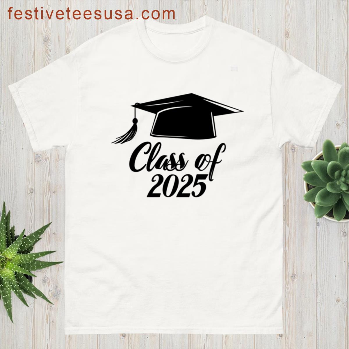 Class Of 2025 Graduation Silhouette Senior 2025 Design With Cap Graduate Year Typography Modern S T-shirt