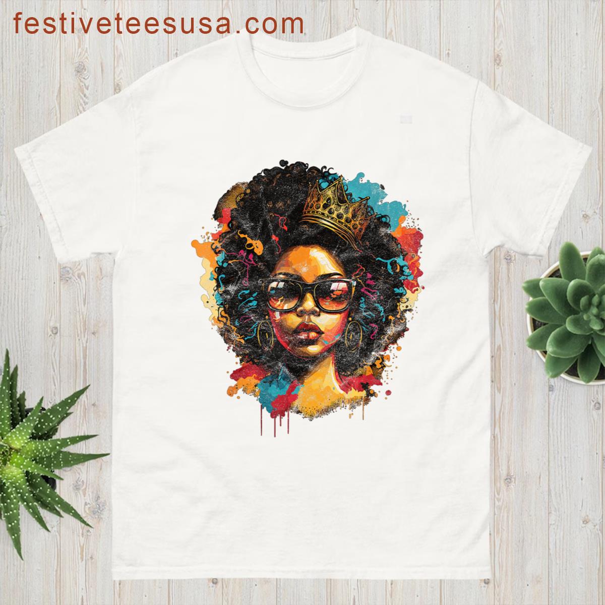 Colorful Art Black Queen Afro Melanin Dripping Juneteenth T-shirt