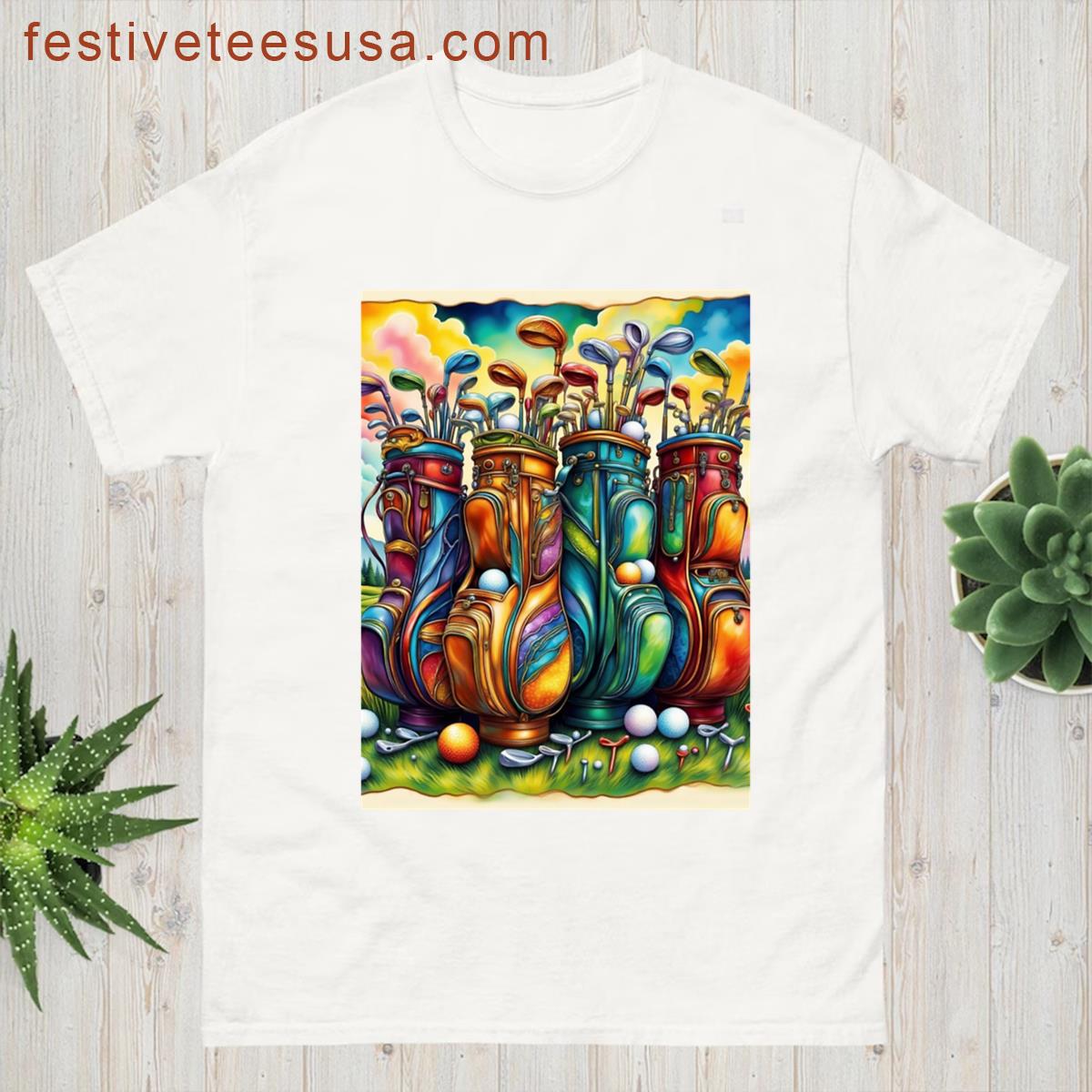 Colorful Golf Gear Bags Clubs And Balls T-shirt