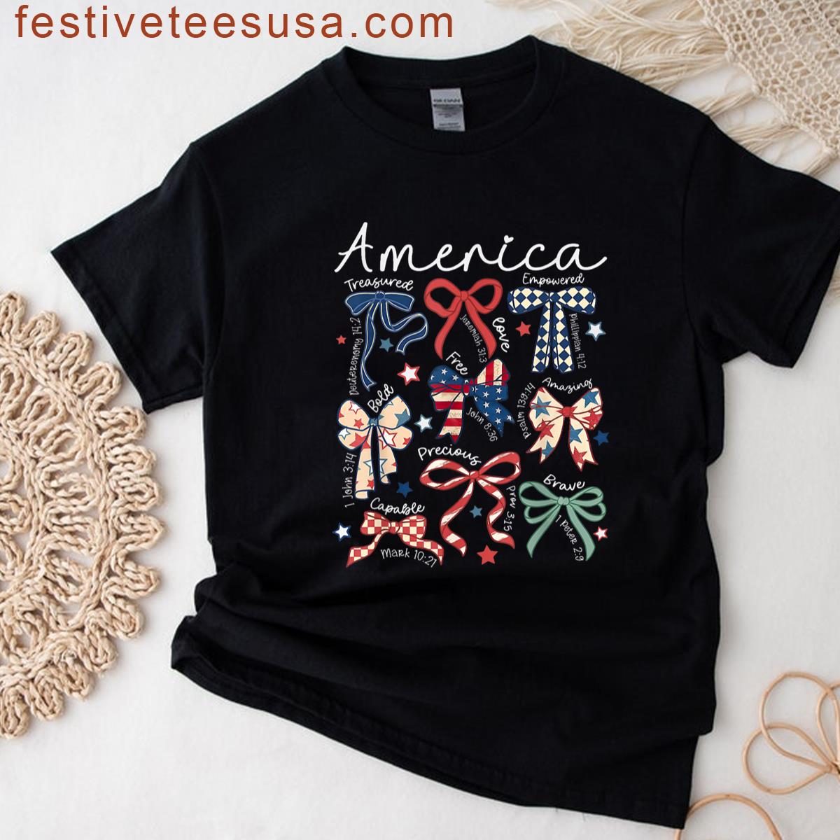 Coquette Bow 4th Of July Christian Jesus Independence Day T-shirt