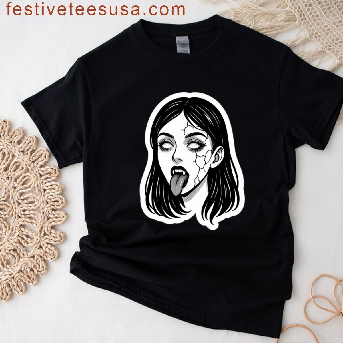 Cracked Porcelain Vampire Girl Oversized T-shirt