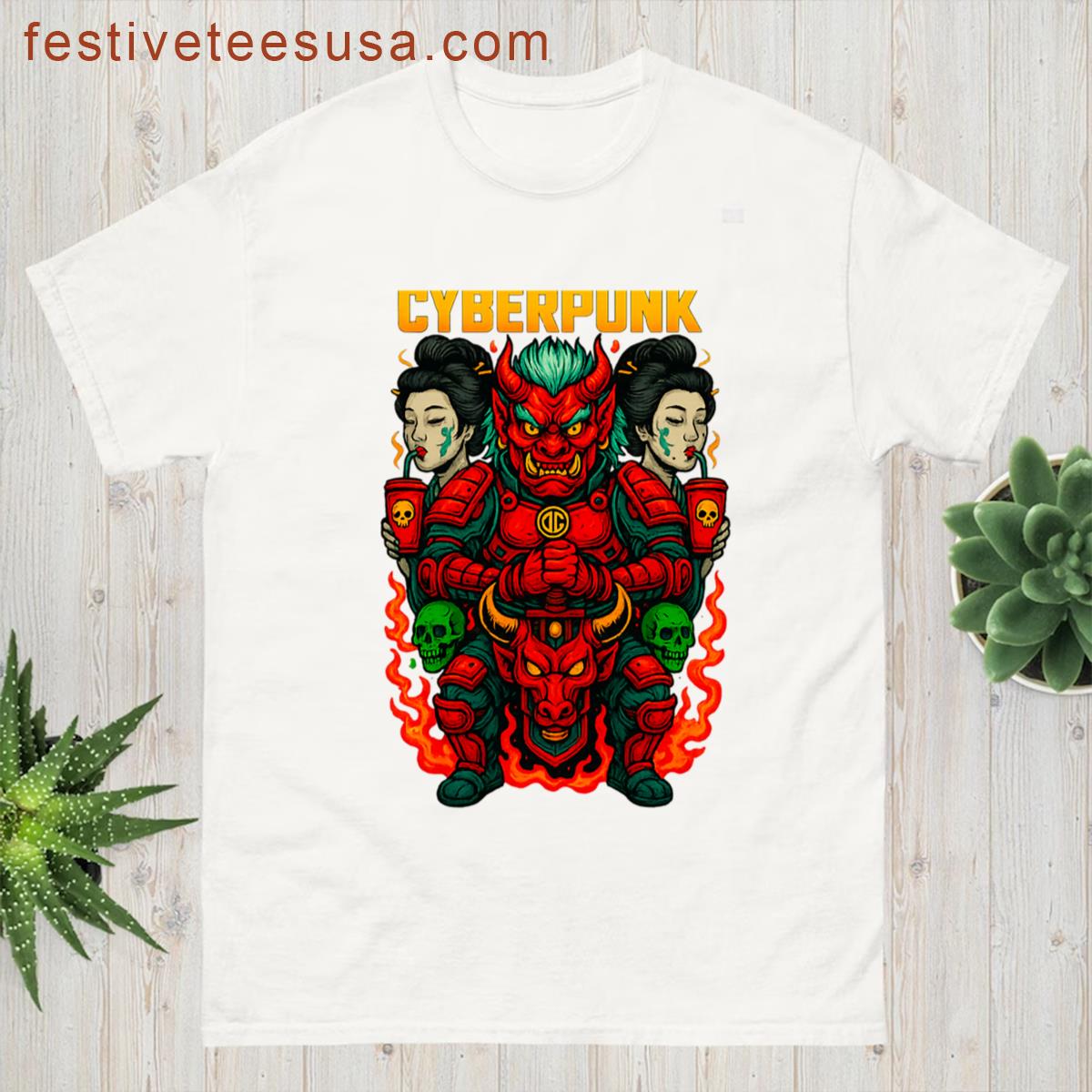 Cyberpunk Inferno Oni Guardians T-shirt