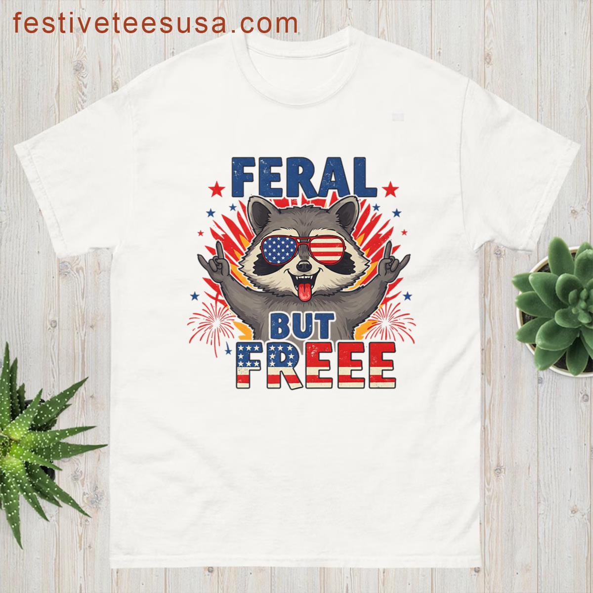 Feral But Free Raccoon Feral 4th Of July Funny Premium T-shirt