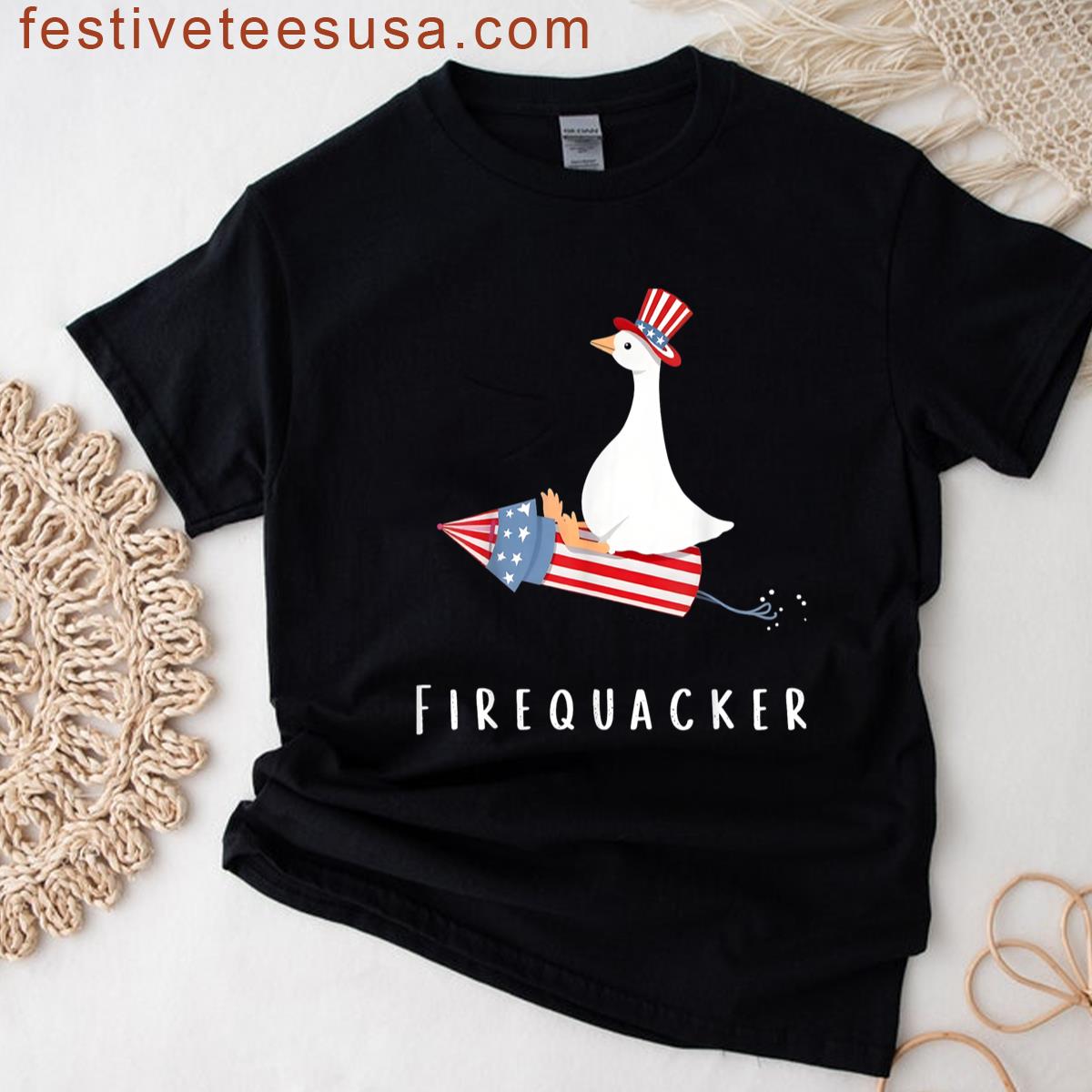 Funny Silly Goose On Loose 4th Of July Patriotic Firequacker T-shirt
