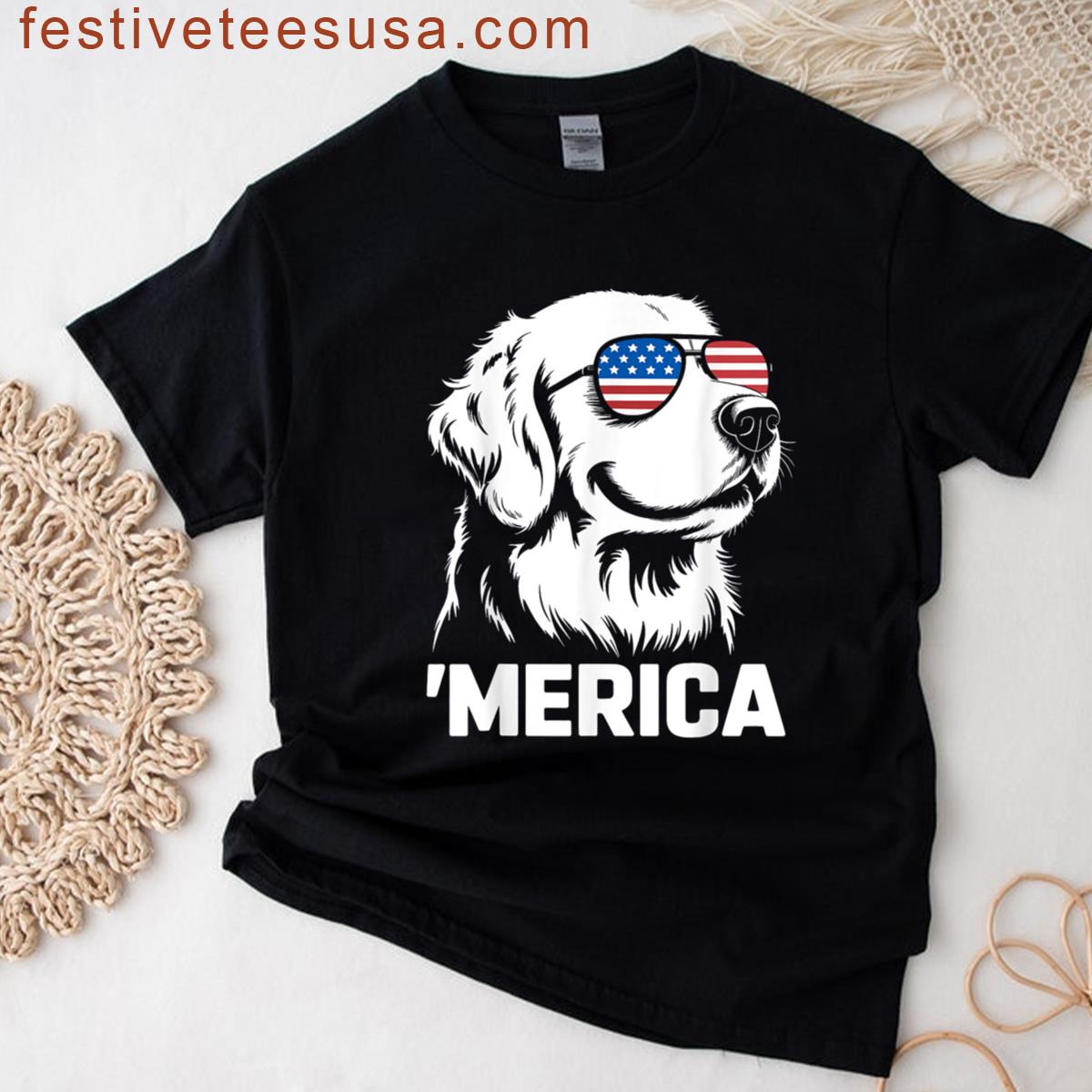 Golden Retriever 4th Of July Merica T-shirt