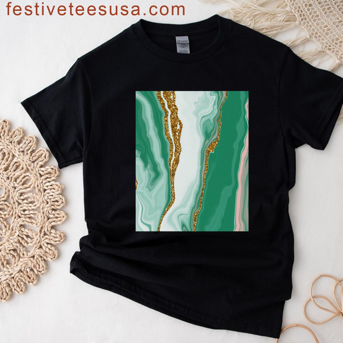 Green Gold And Pink Marble Effect Design Graphic T-shirt