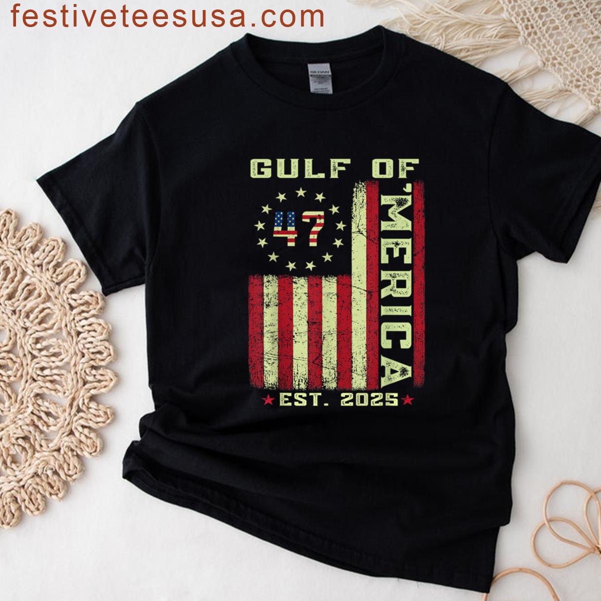 Gulf Of Merica Us Flag Tee Patriotic 2025 T-shirt