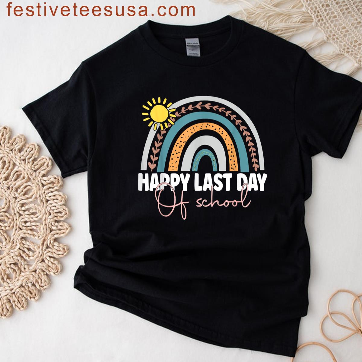 Happy Last Day Of School Teacher Student Graduation Rainbow T-shirt