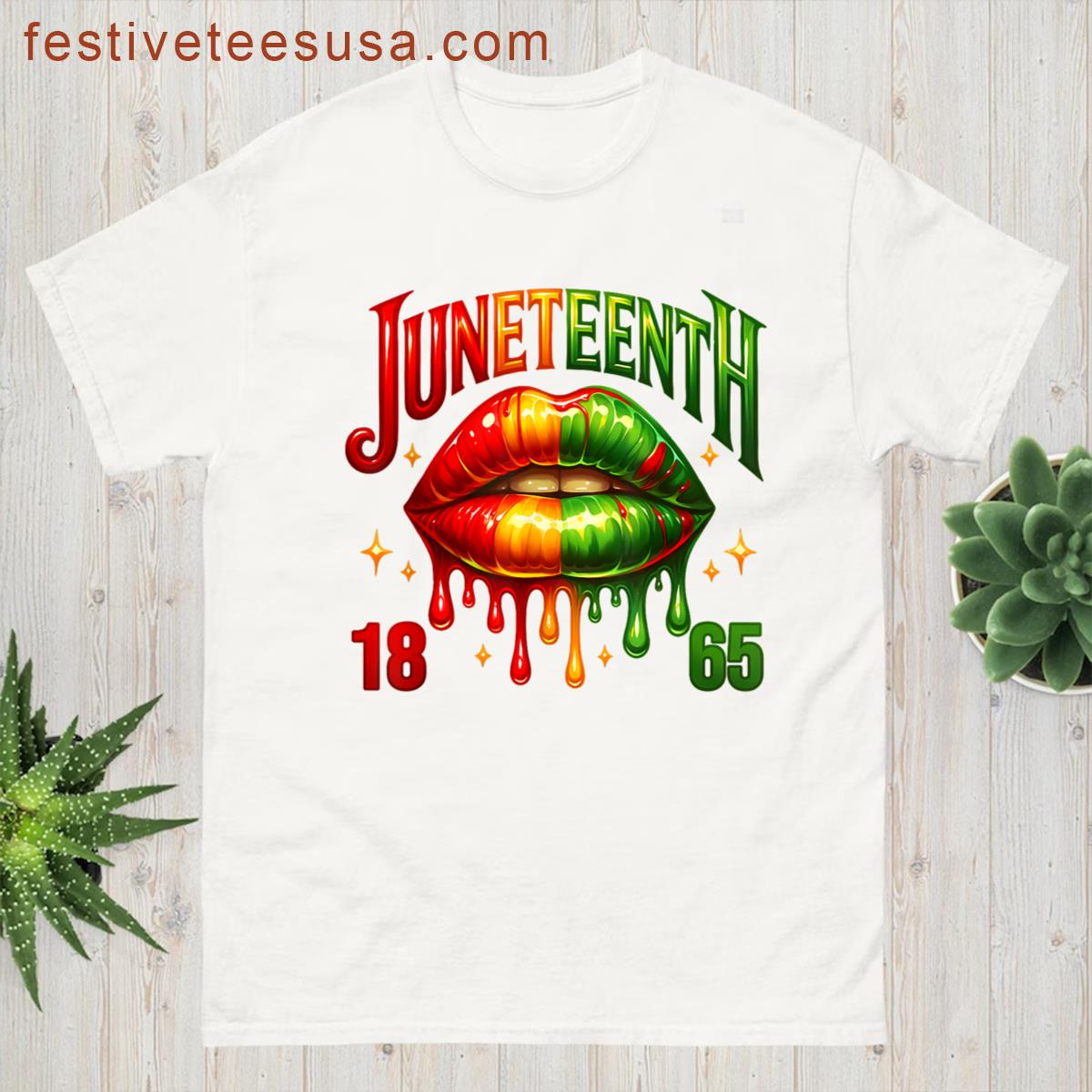 Juneteenth Dripping Melanin Lips 1865 Freedom Black Women T-shirt