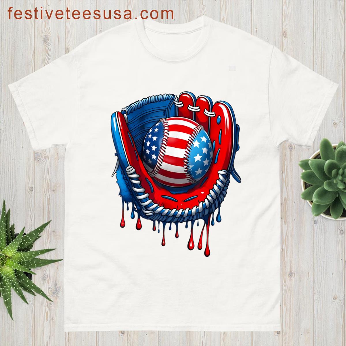 Patriotic Ice Cream Drip Baseball Stuff 4th Of July Graphic T-shirt