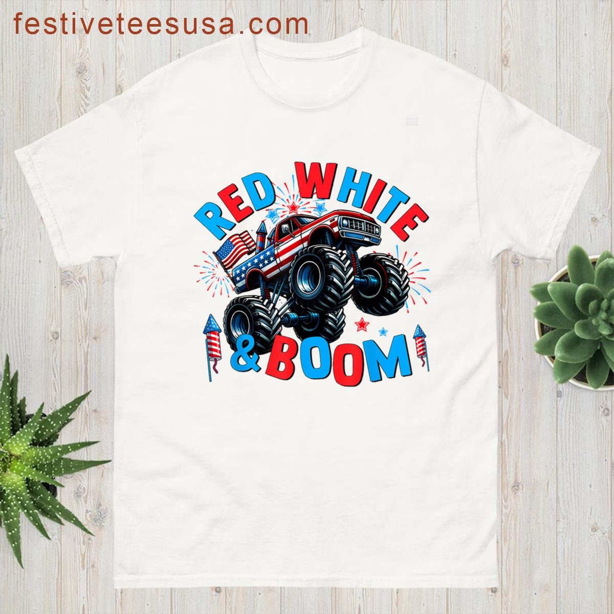 Patriotic Red White Boom America 4th Of July Monster Truck T-shirt