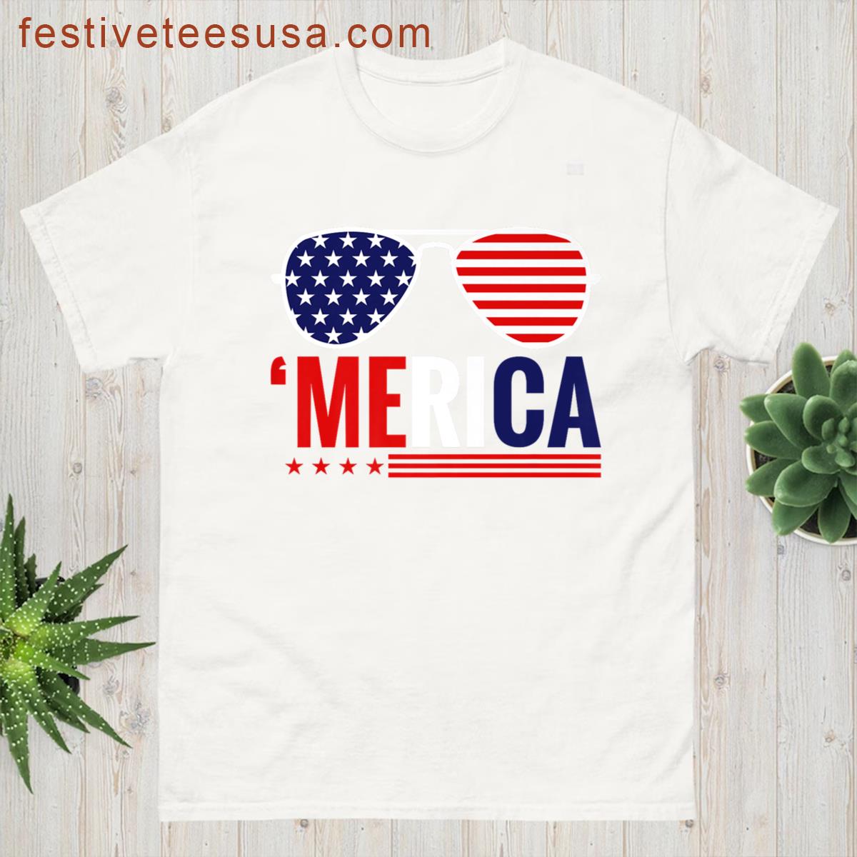 Patriotic Us America Flag Sunglasses 4th Of July Merica Premium T-shirt