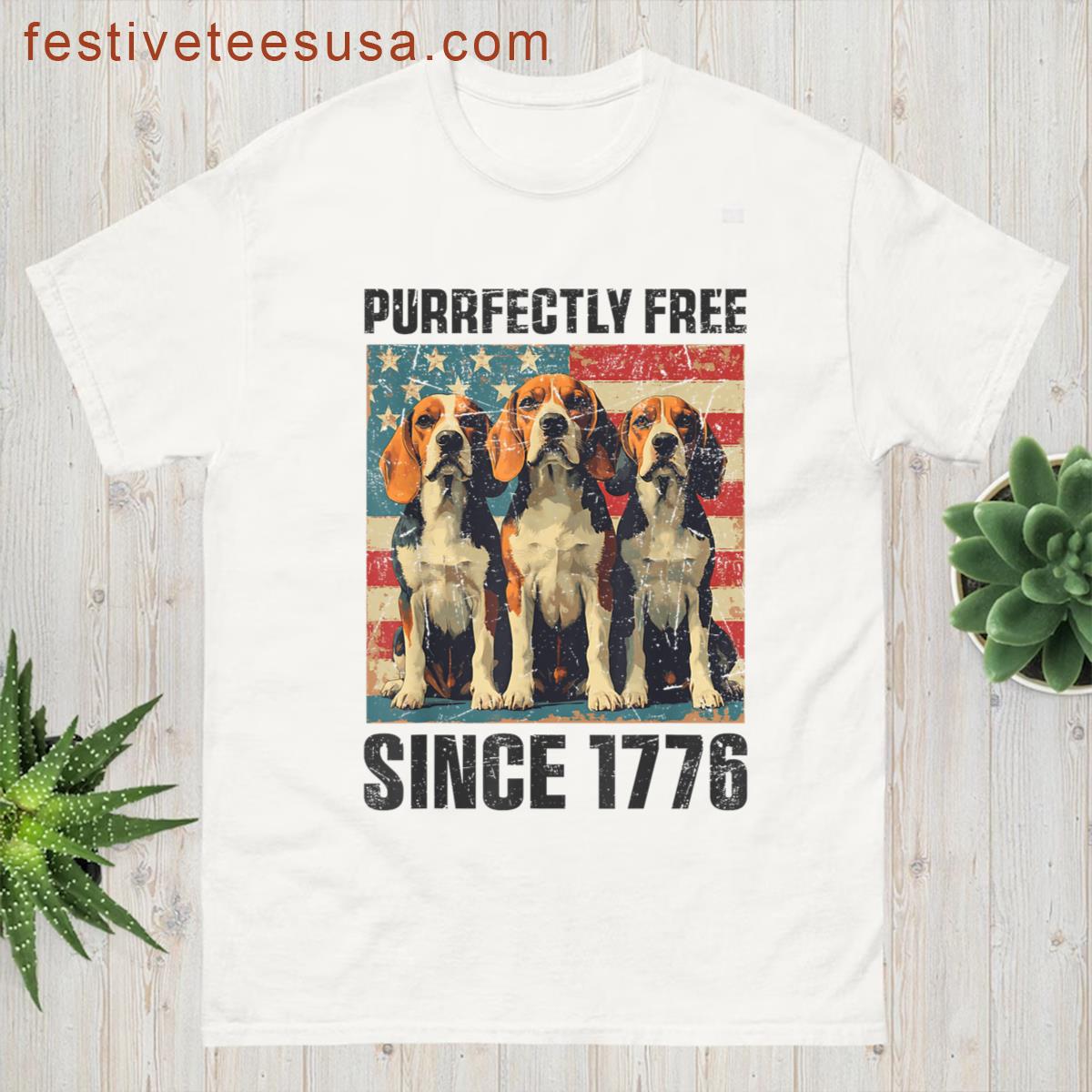 Purrfectly Free Proud Beagle Dog Lover 4th Of July Usa Flag T-shirt
