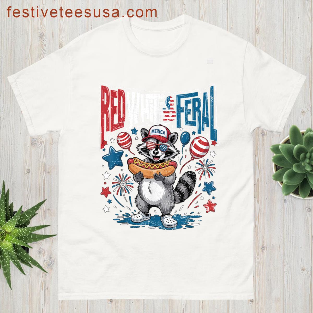Red White And Feral Merica Usa Funny 4th Of July Boys Girls T-shirt