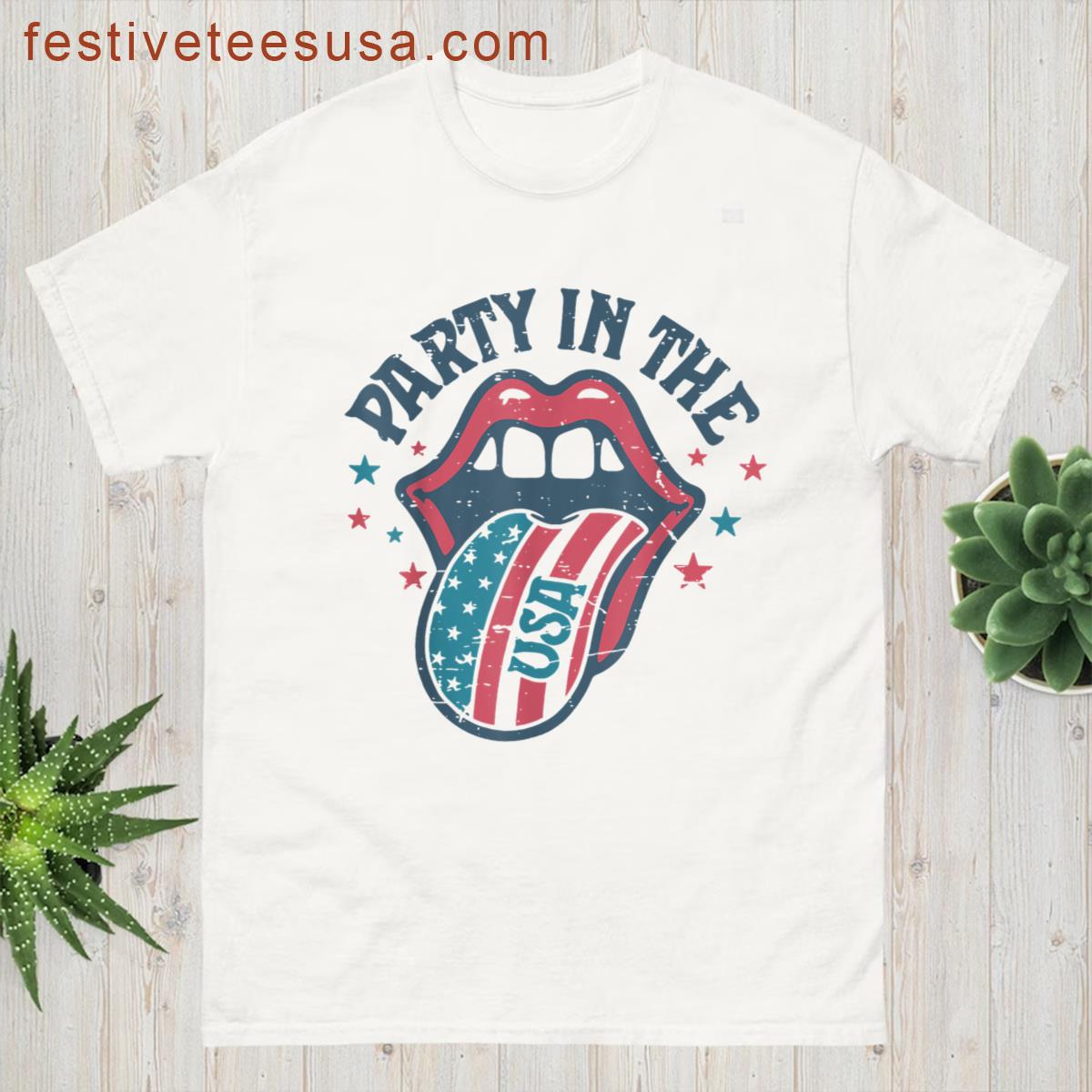 Retro Cute Party In The Usa Lip 4th Of July Independence Day T-shirt