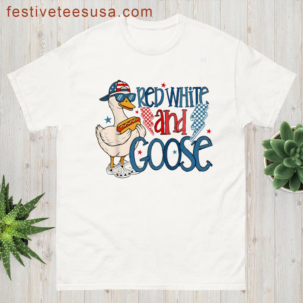 Retro Funny America Us Flag Red White And Goose 4th Of July T-shirt