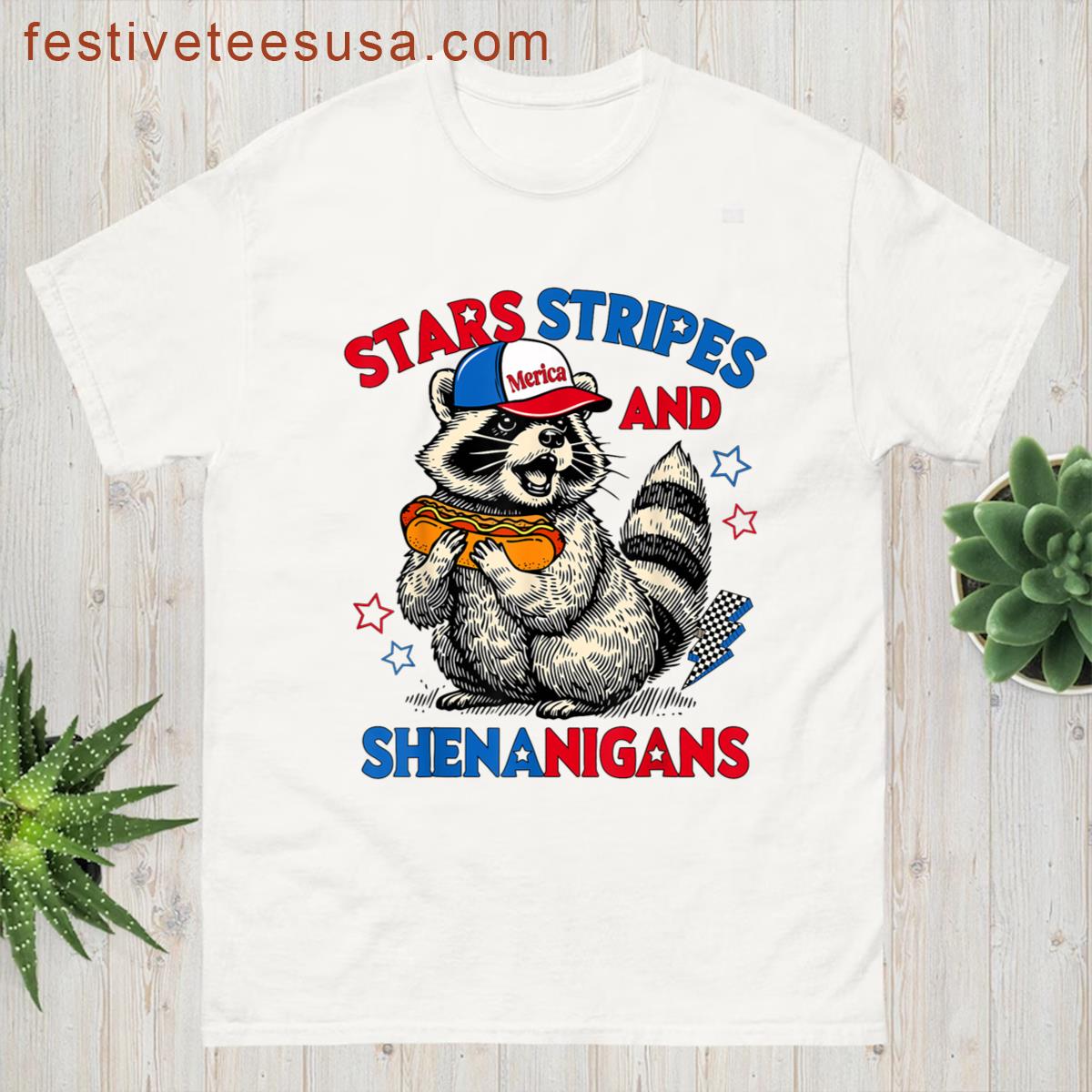 Stars Stripes Shenanigans Cute Raccoon 4th Of July Patriotic T-shirt