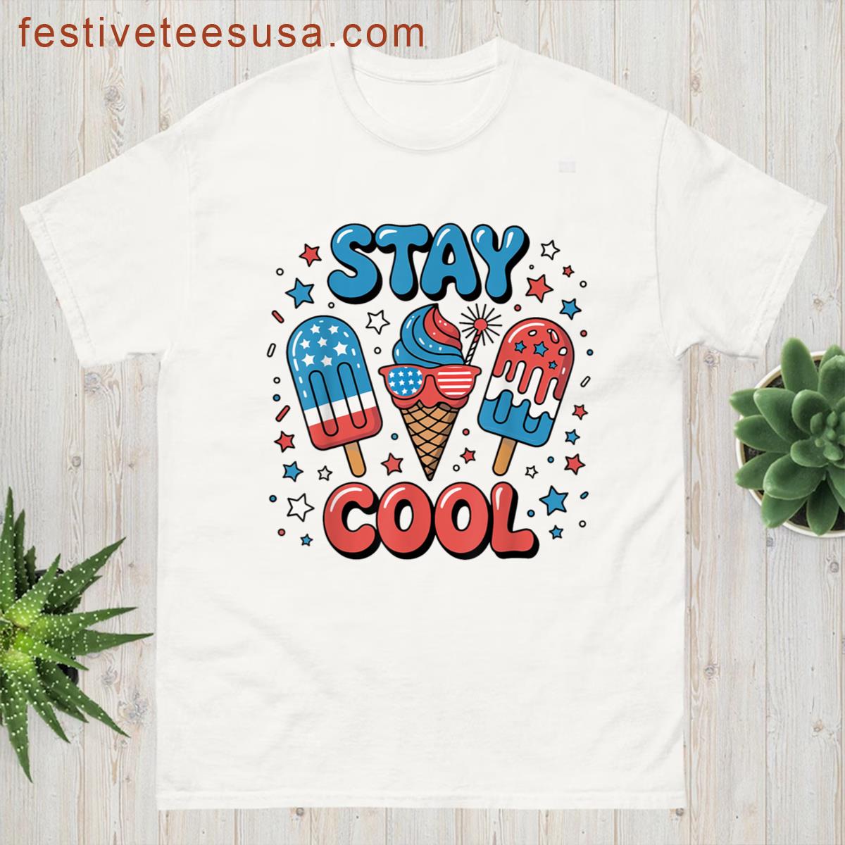 Stay Cool Popsicle Boy 4th Of July American Patriotic T-shirt