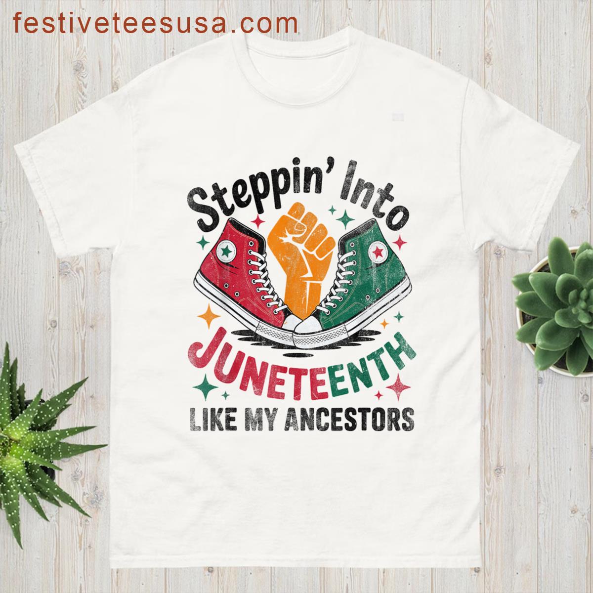 Steppin Into Juneteenth Like My Ancestors Freedom Pride T-shirt