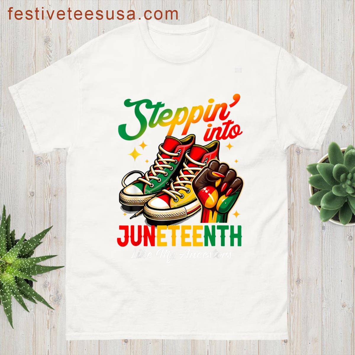 Stepping Into Juneteenth Afro Woman Black Girls Sneakers Men T-shirt