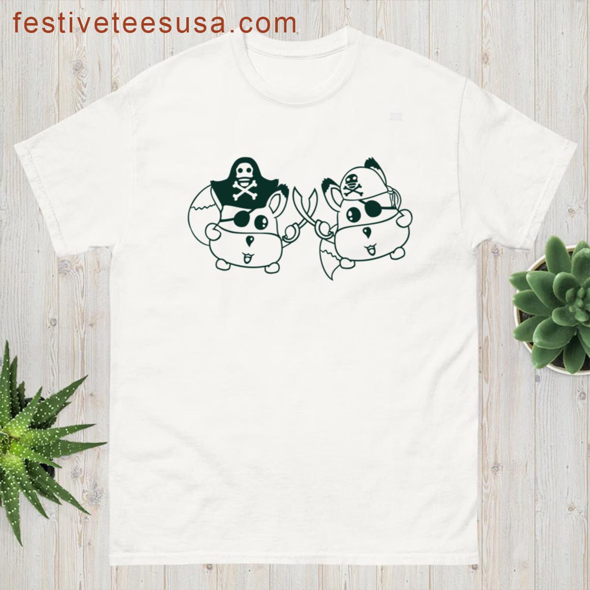 Two Little Cute Pirate Foxes Eye Patch Sabre Duel T-shirt