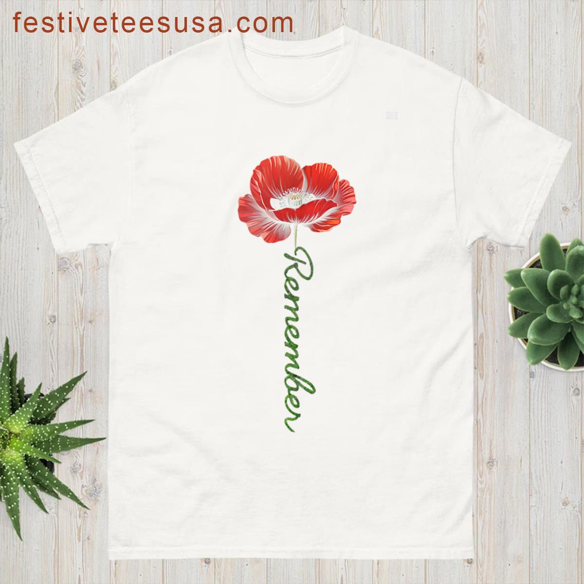 Womens Honor And Remember Poppy Flower Language Crew Summer T-shirt