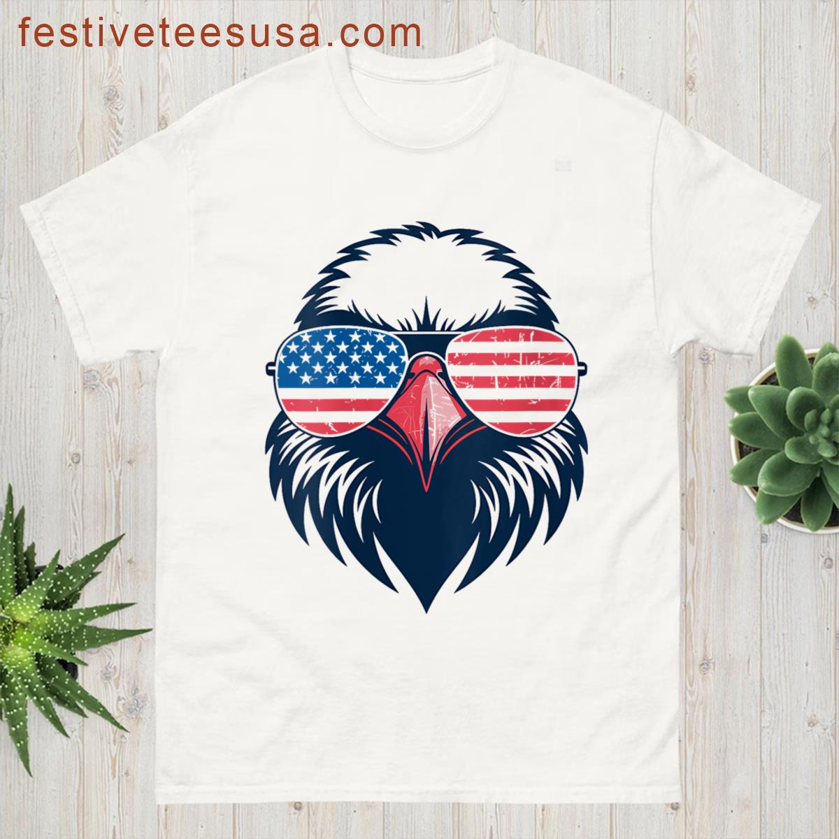 Womens Patriotic Eagle American Flag Sunglasses 4th Of July T-shirt