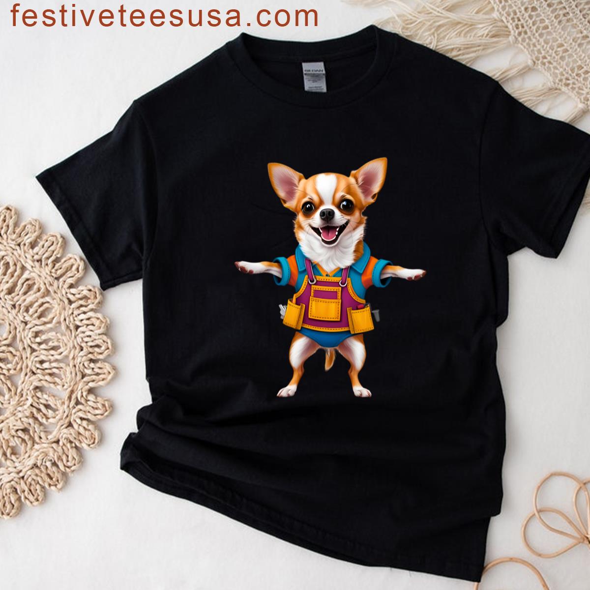 Mr Fixit Chihuahua Handy Pup In Toolbelt Hard Hat T-shirt