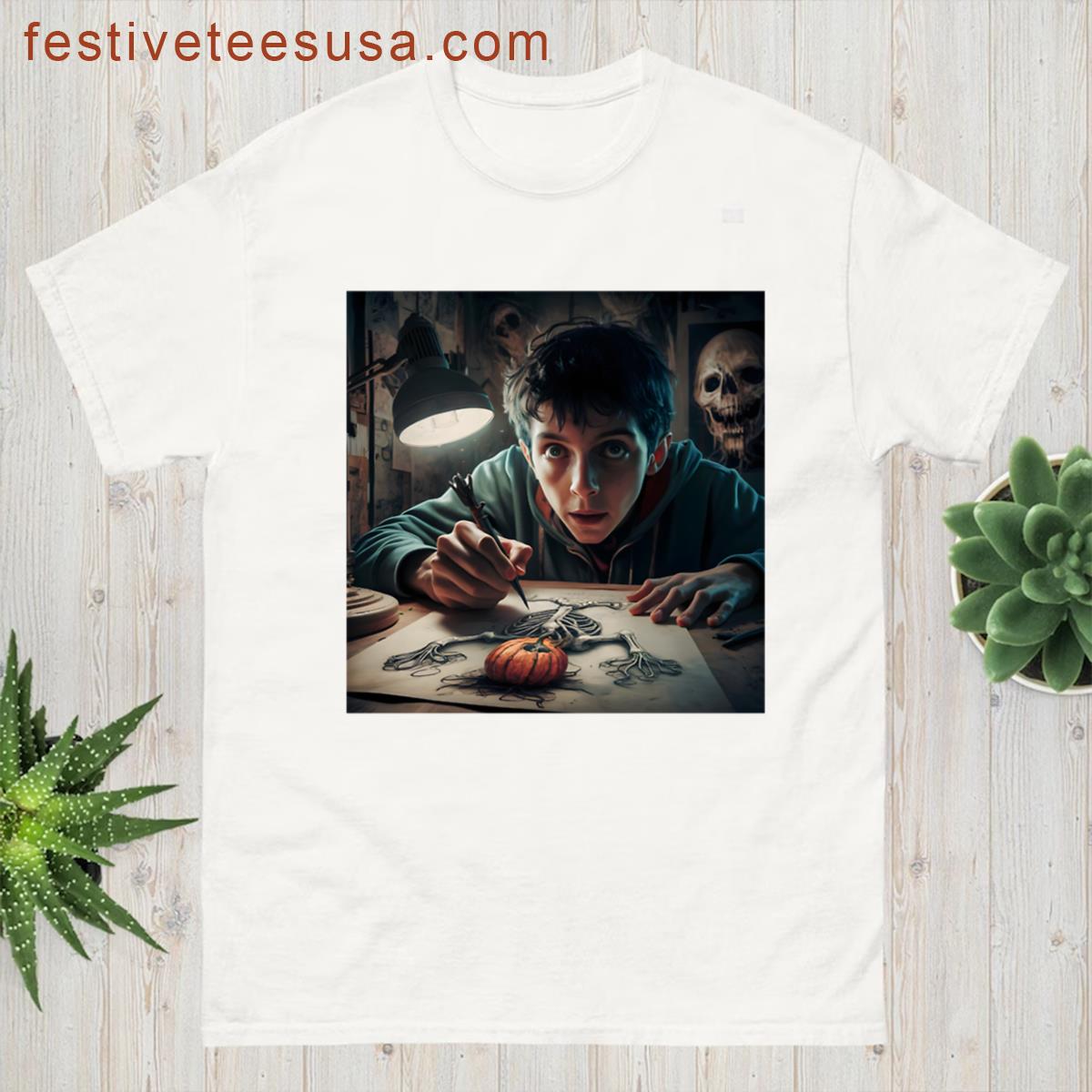 Pumpkin Skeleton Drawing Premium T-shirt