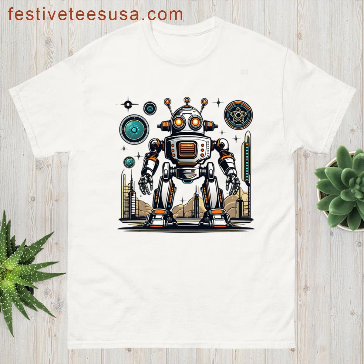 Retro Futuristic Atomic Robot Fallout Style Oversized T-shirt