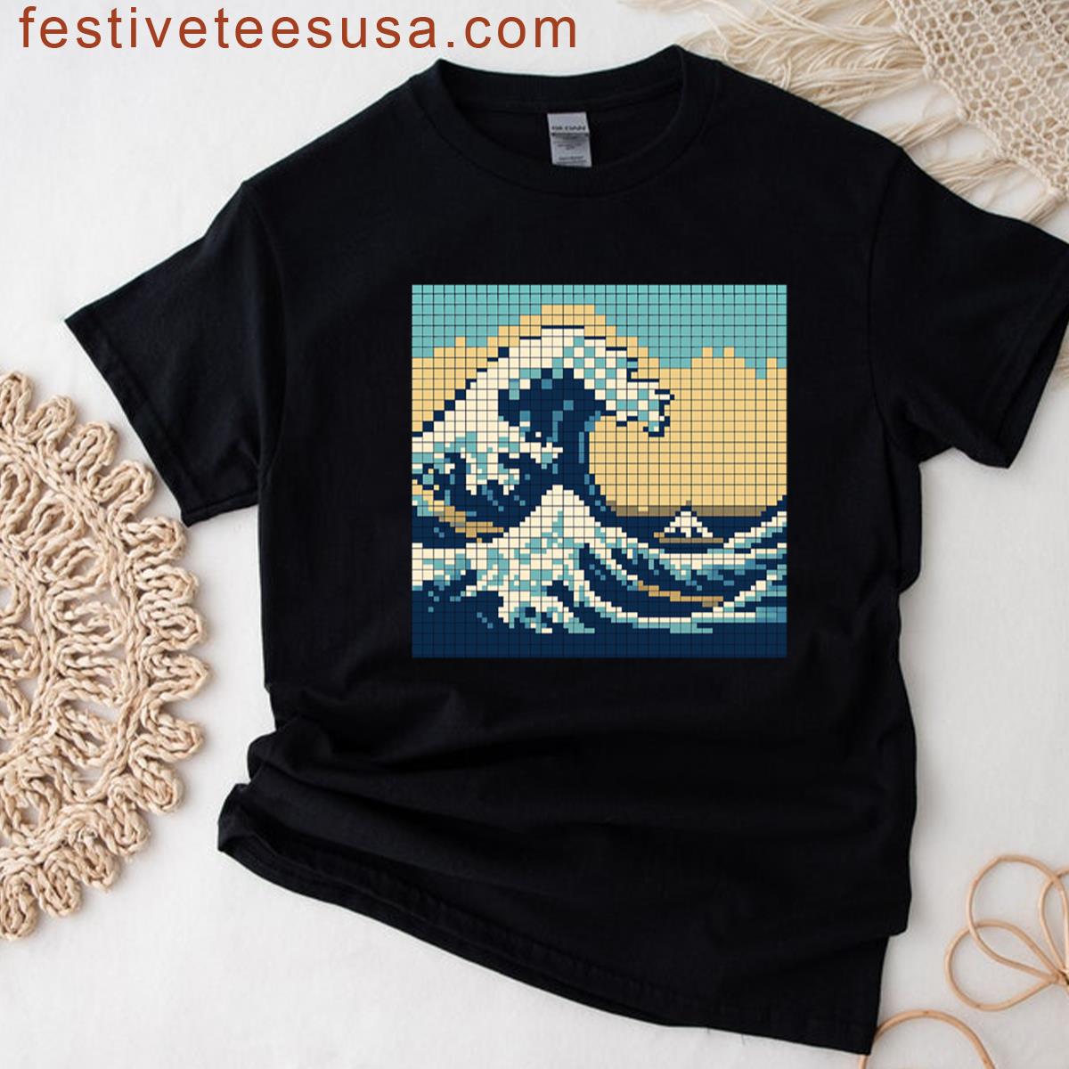 The Great Wave Of Kanagawa Retro Pixel Art Edition T-shirt